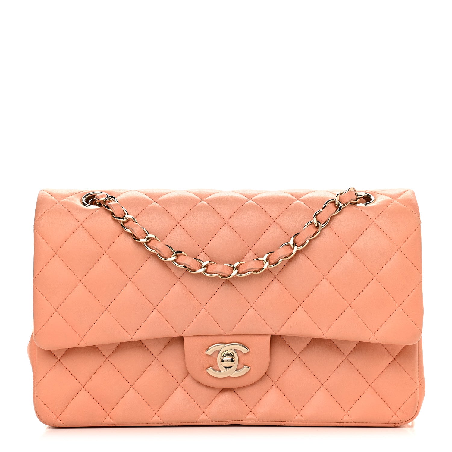 Chanel Lambskin Quilted Medium Double Flap Coral 1 of 14