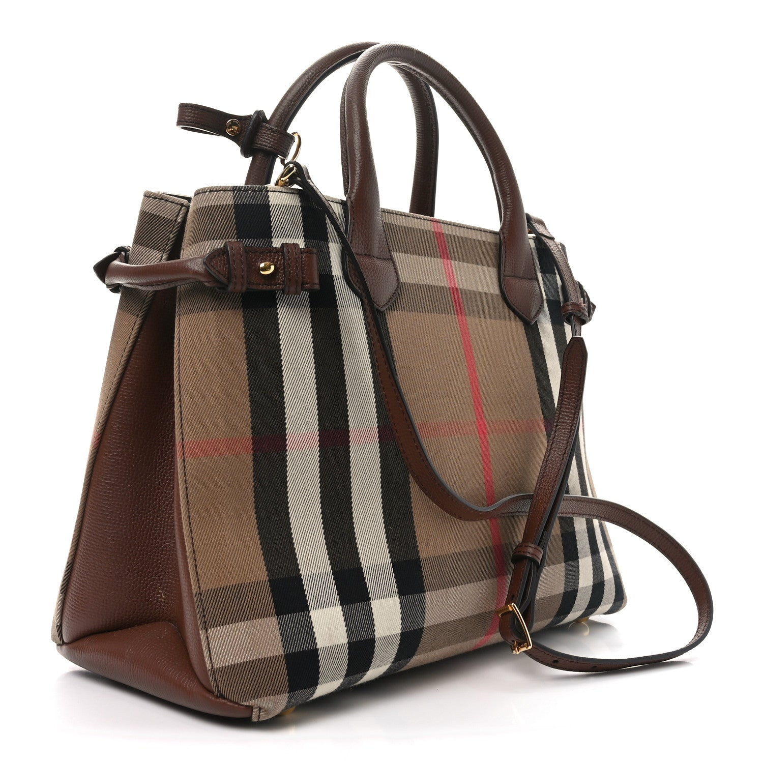 Burberry House Check Grainy Calfskin Medium Banner Tote Tan 3 of 10