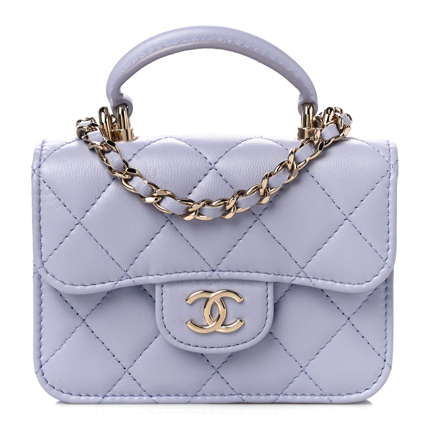Lambskin Quilted Top Handle Flap Coin Purse With Chain Light Purple