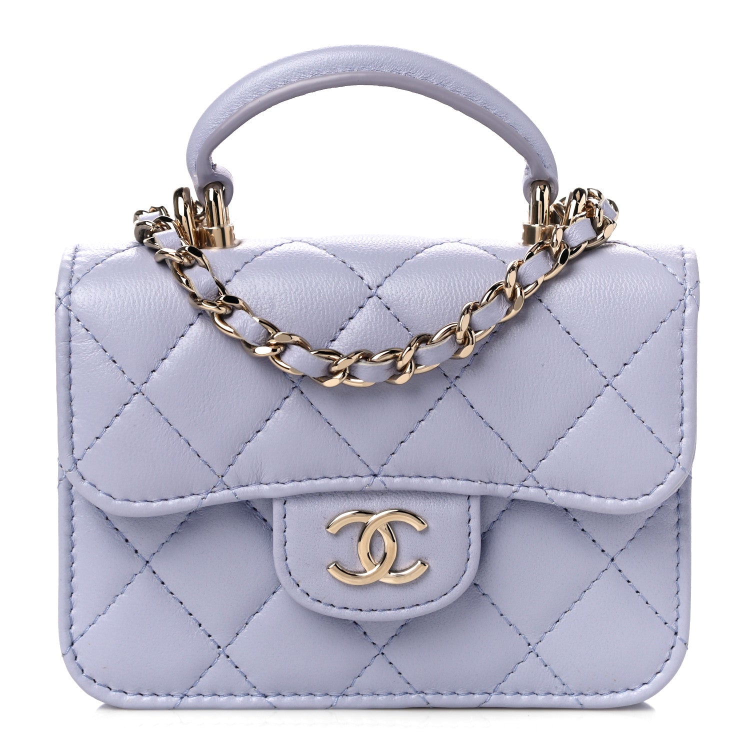 Chanel Lambskin Quilted Top Handle Flap Coin Purse With Chain Light Purple 1 of 12