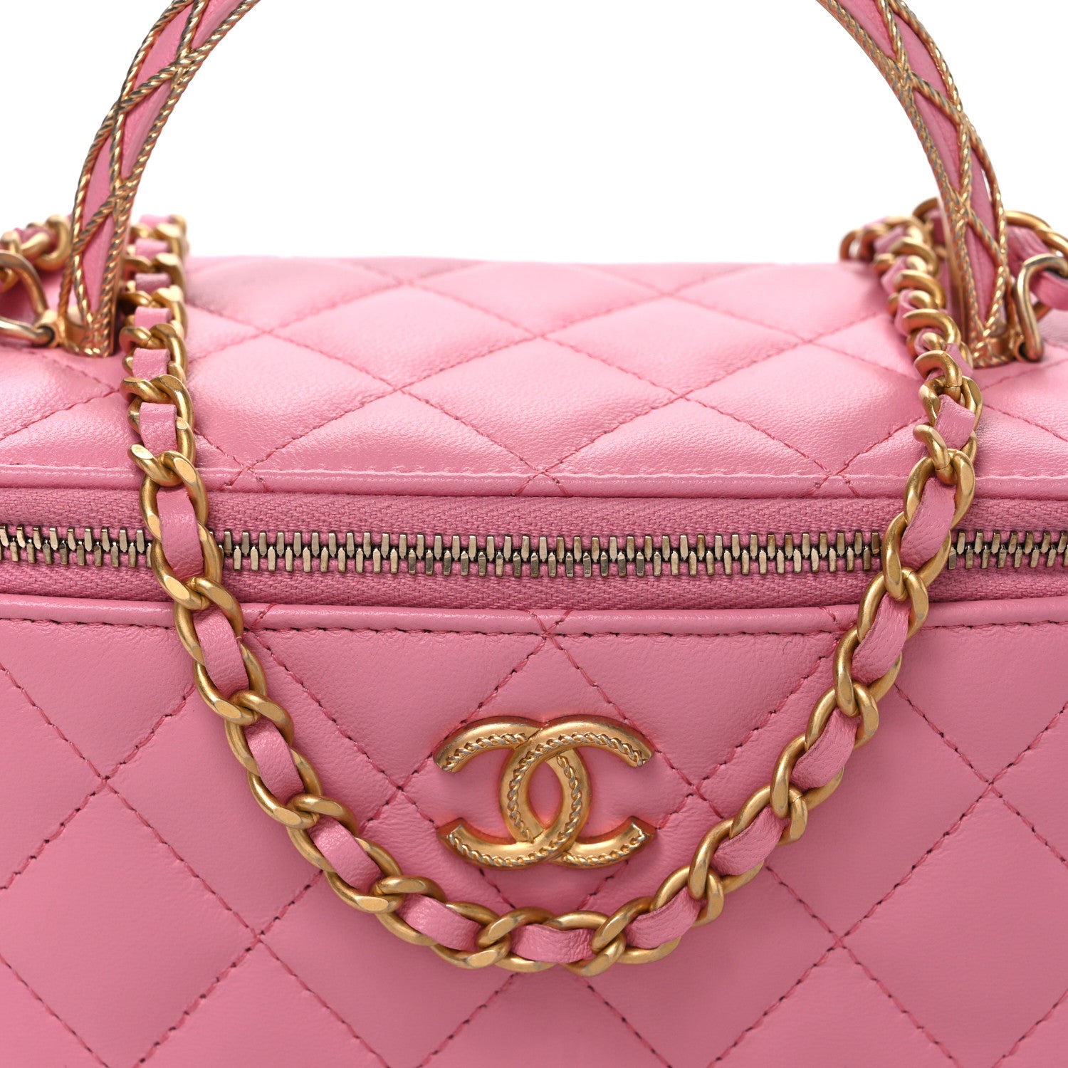 Chanel Lambskin Quilted Metal Twist Small Top Handle Vanity Case With Chain Pink 8 of 10