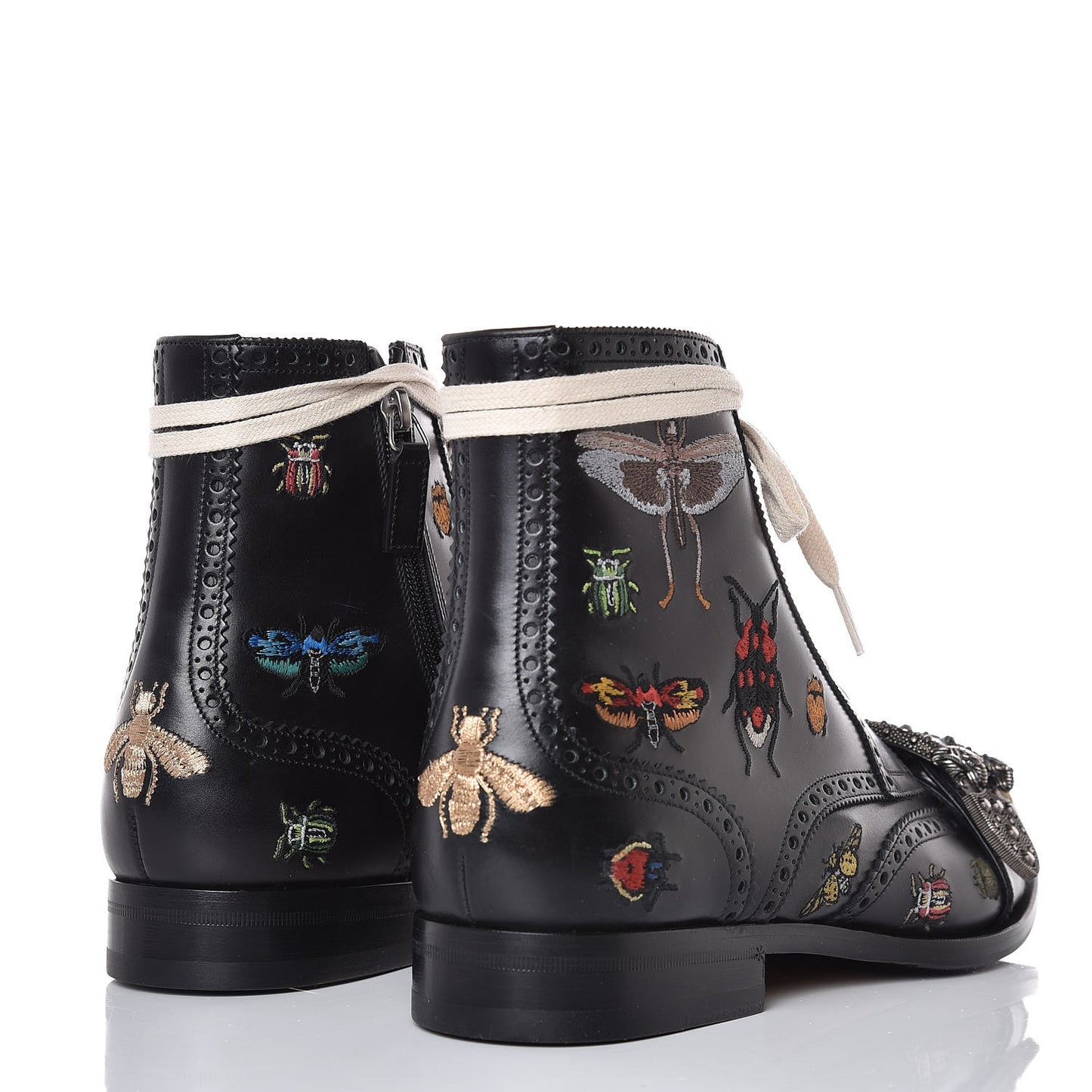 Calfskin Bug Embroidered Mens Queercore Brogue Wingtip Boots 9 Black