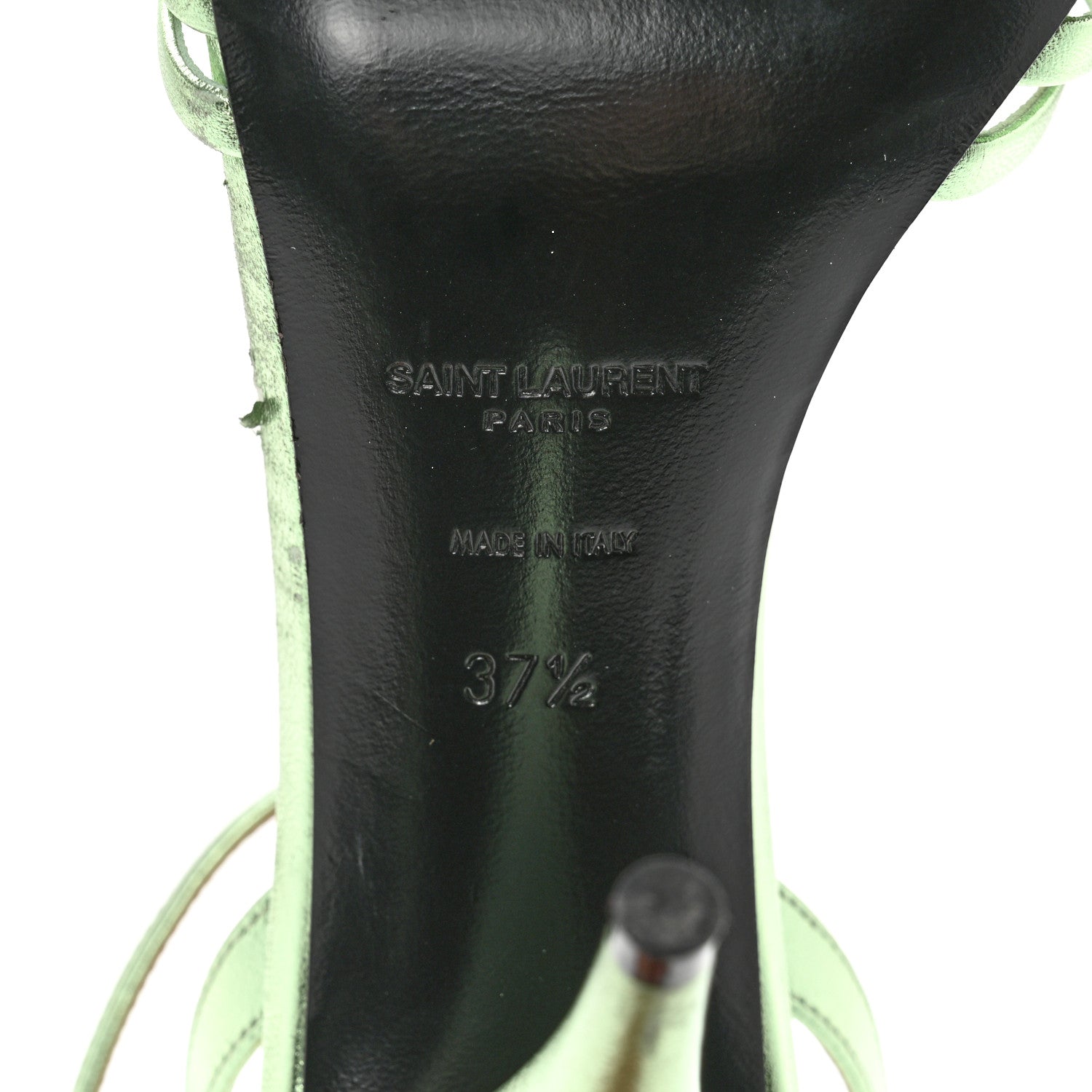 Saint Laurent Metallic Calfskin Tina Ankle Strap Sandals 37.5 Metal Clorofilla 6 of 10