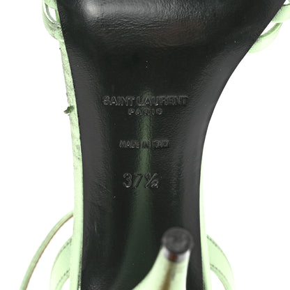 Saint Laurent Metallic Calfskin Tina Ankle Strap Sandals 37.5 Metal Clorofilla 6 of 10