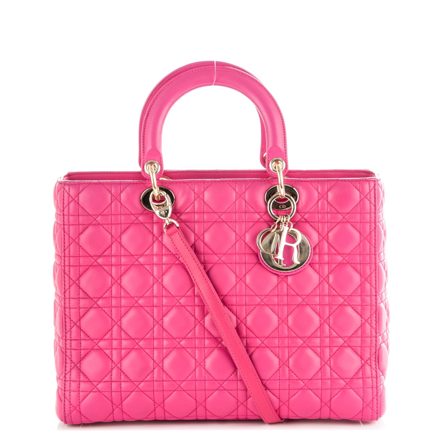 Lambskin Cannage Large Lady Dior Fuchsia