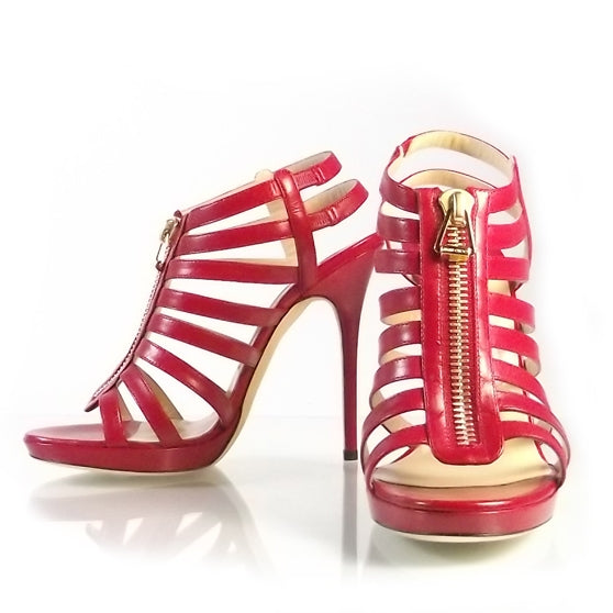 Leather Glenys Cage Platform Sandals 39 Red