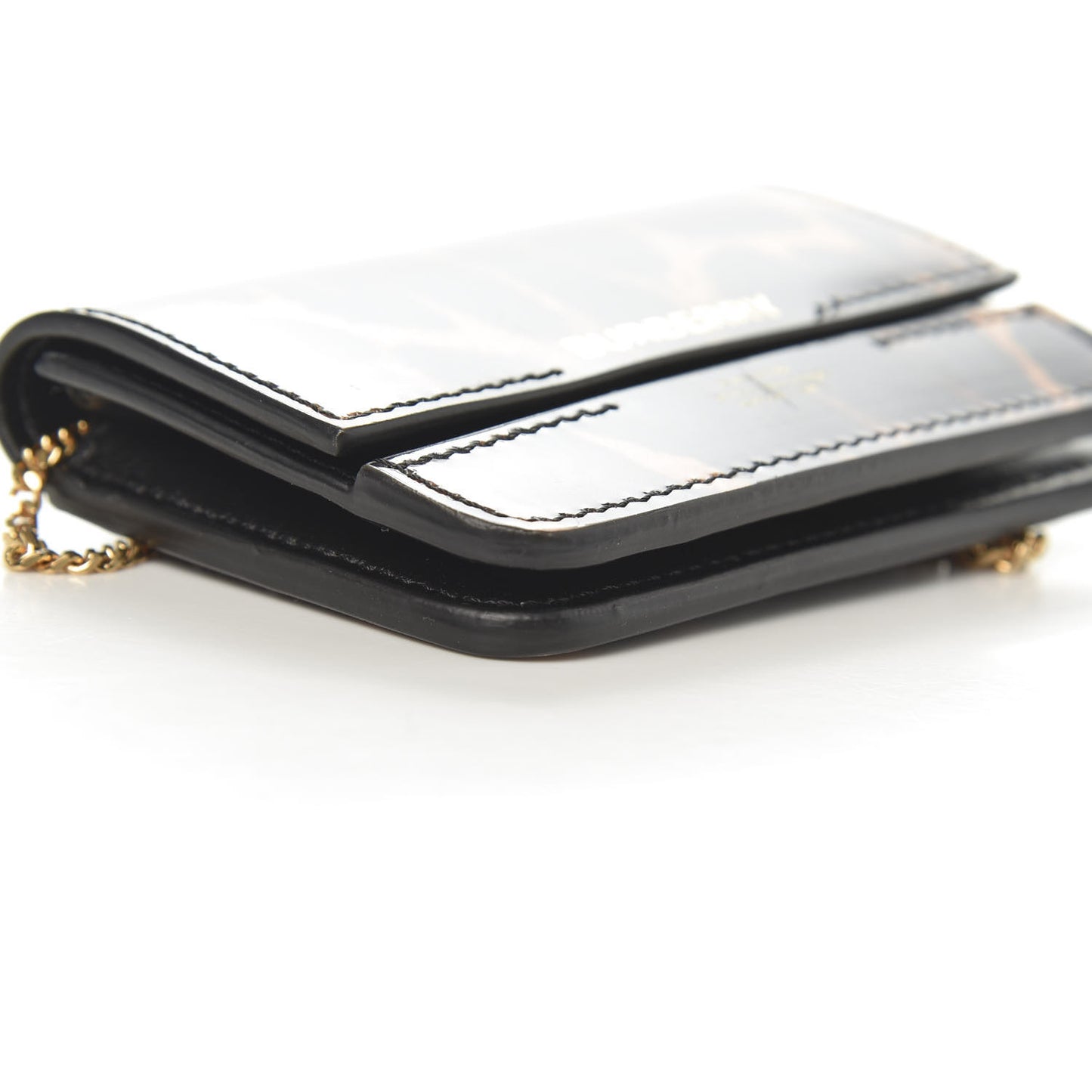 Calfskin Leopard Print Mini Jody Chain Card Case Black