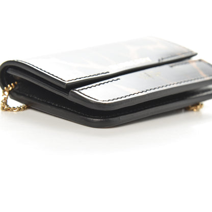 Burberry Calfskin Leopard Print Mini Jody Chain Card Case Black 10 of 12