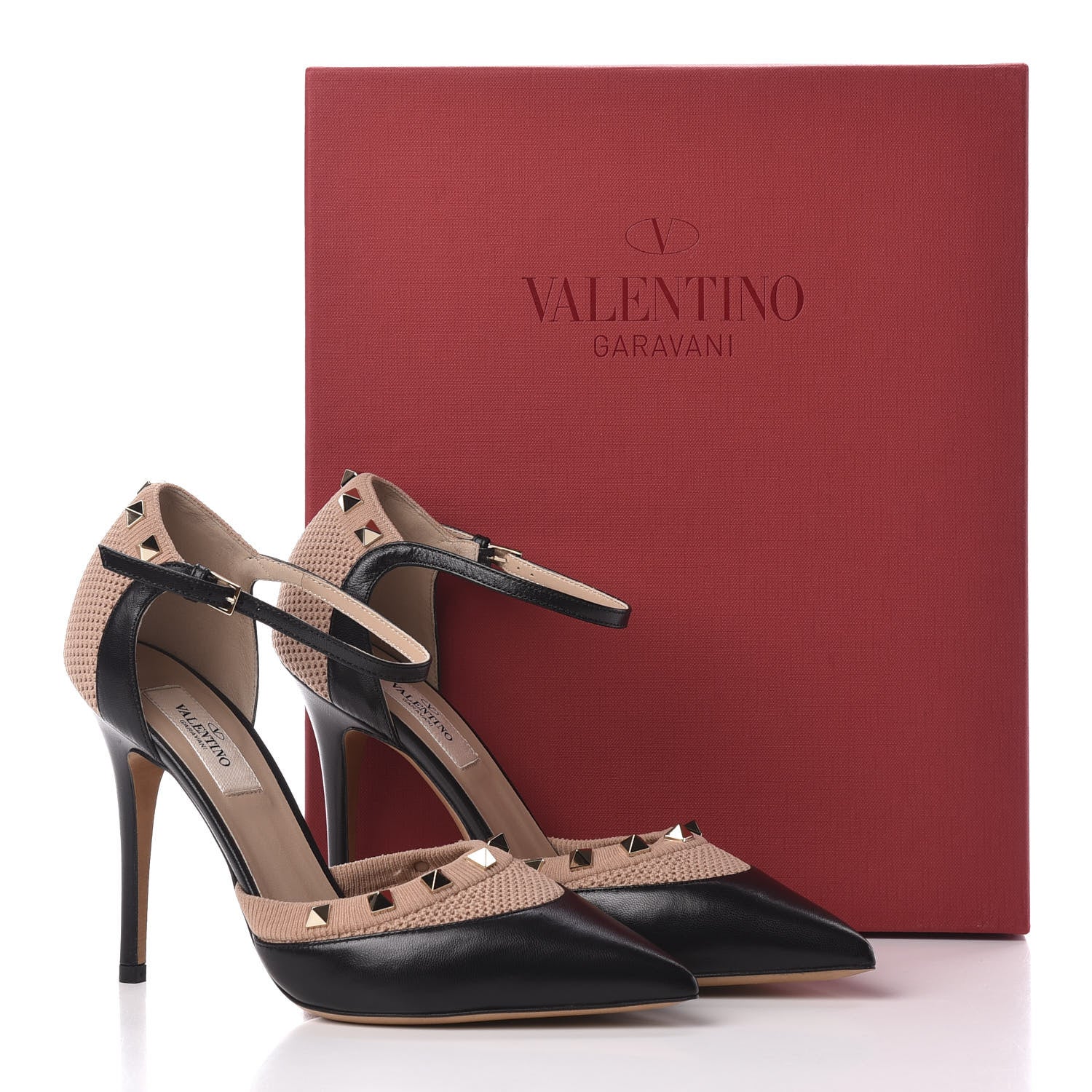 Valentino Garavani Nappa Knit Rockstud Mary Jane 105mm Pumps 37.5 Black Nudo 9 of 9