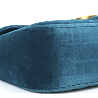 Gucci Velvet Matelasse Small GG Marmont Shoulder Bag Pavone Cyan 8 of 9