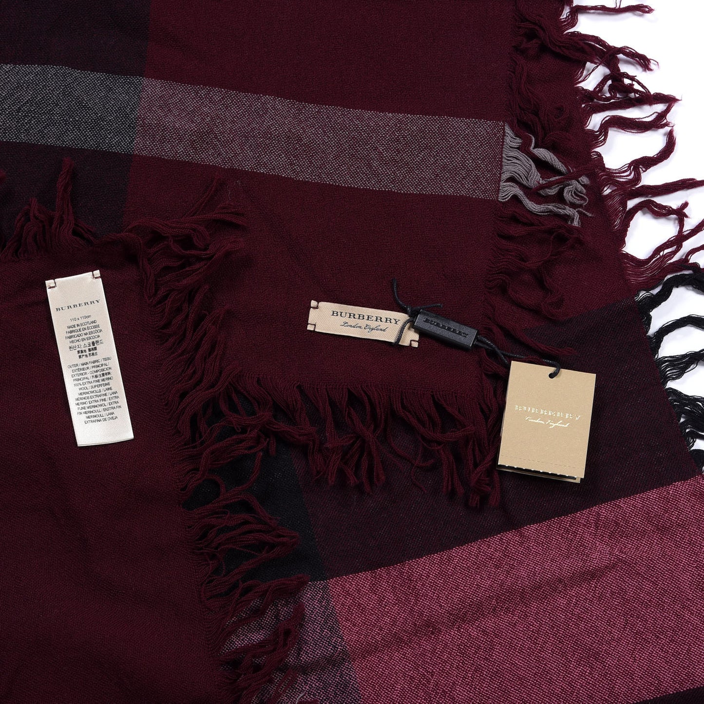 Wool Check Fringe Scarf Garnet Pink