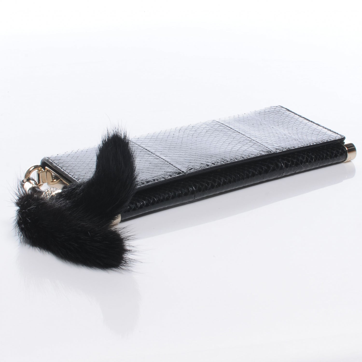 Gucci Snakeskin Mink Crystal Tassel Clutch Black 4 of 7