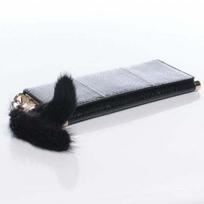 Gucci Snakeskin Mink Crystal Tassel Clutch Black 4 of 7