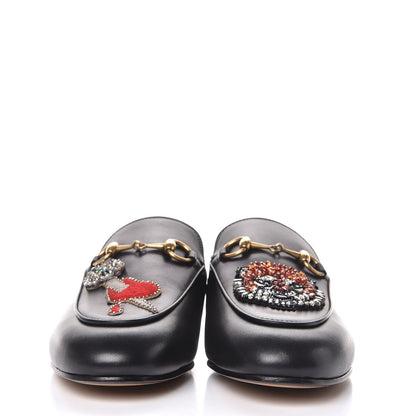 Gucci Calfskin Crystal Tiger Embroidered Womens Princetown Slippers 36 Black 2 of 9