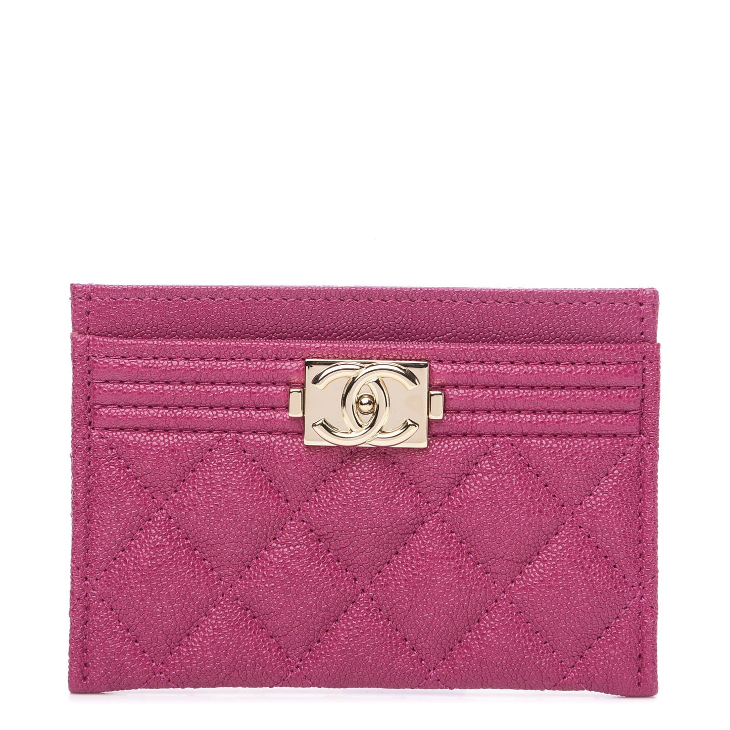 Caviar Quilted Boy Card Holder Fuchsia