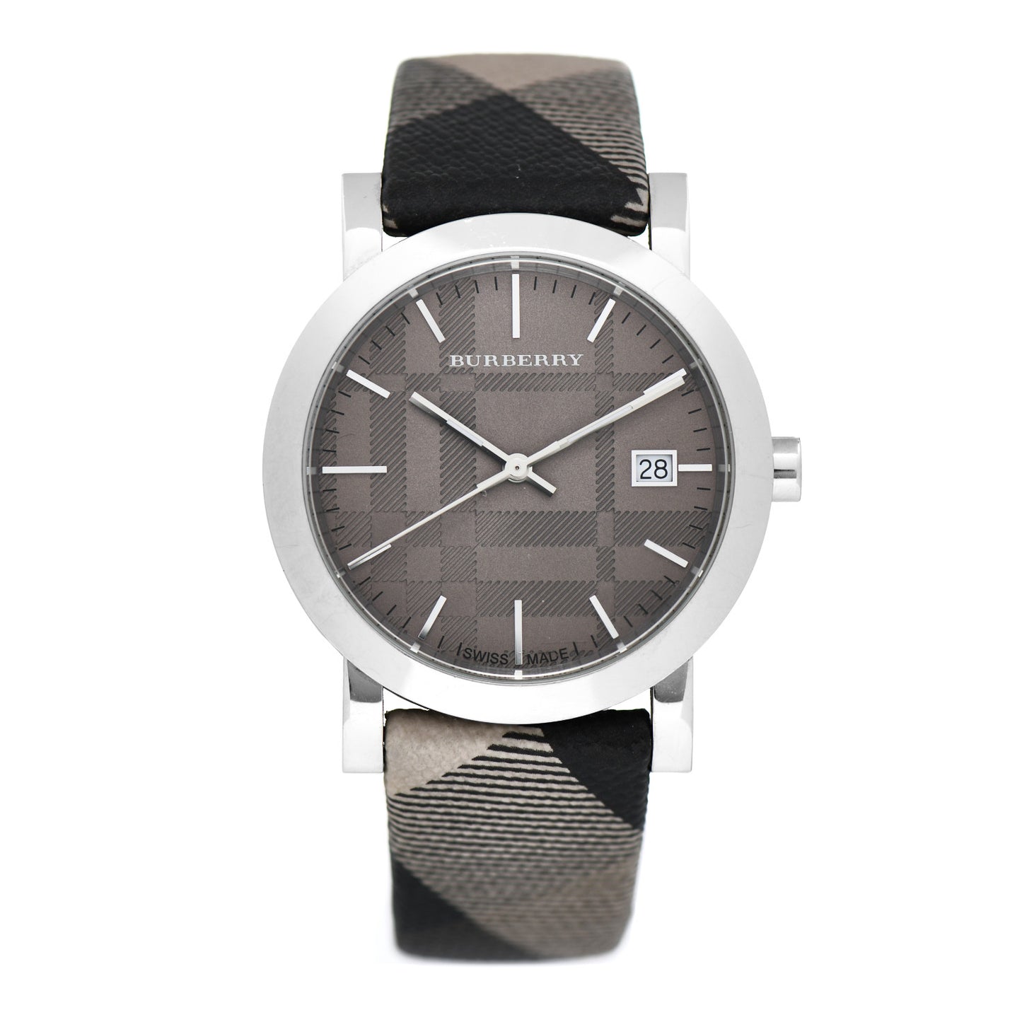Stainless Steel Calfskin 38mm Heritage Nova Check Quartz Watch Brown BU1774