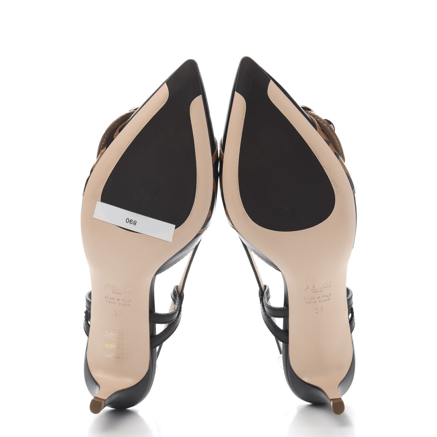 Vitello FF Embossed Pearland Decollete Aperta Slingback Pumps 37 Black Tobacco Moro