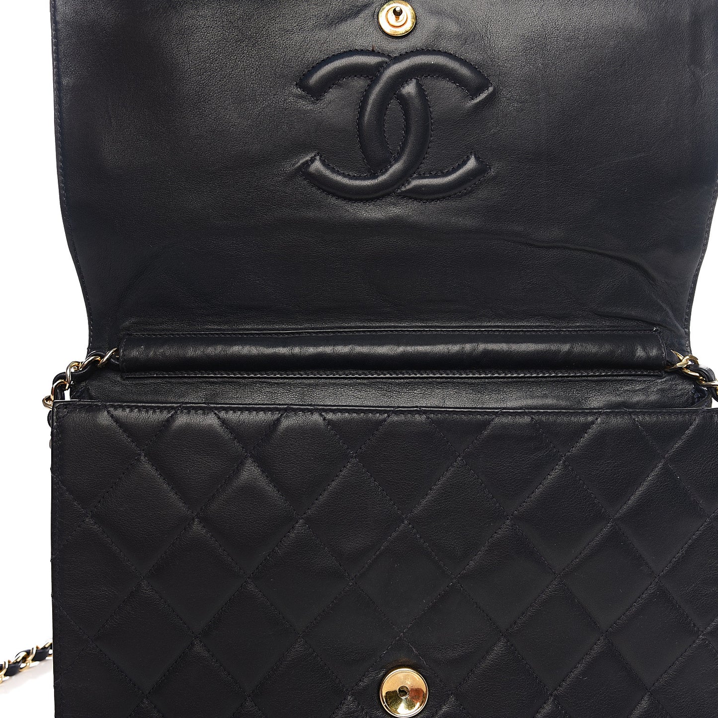 Lambskin Quilted Medium Single Flap Navy