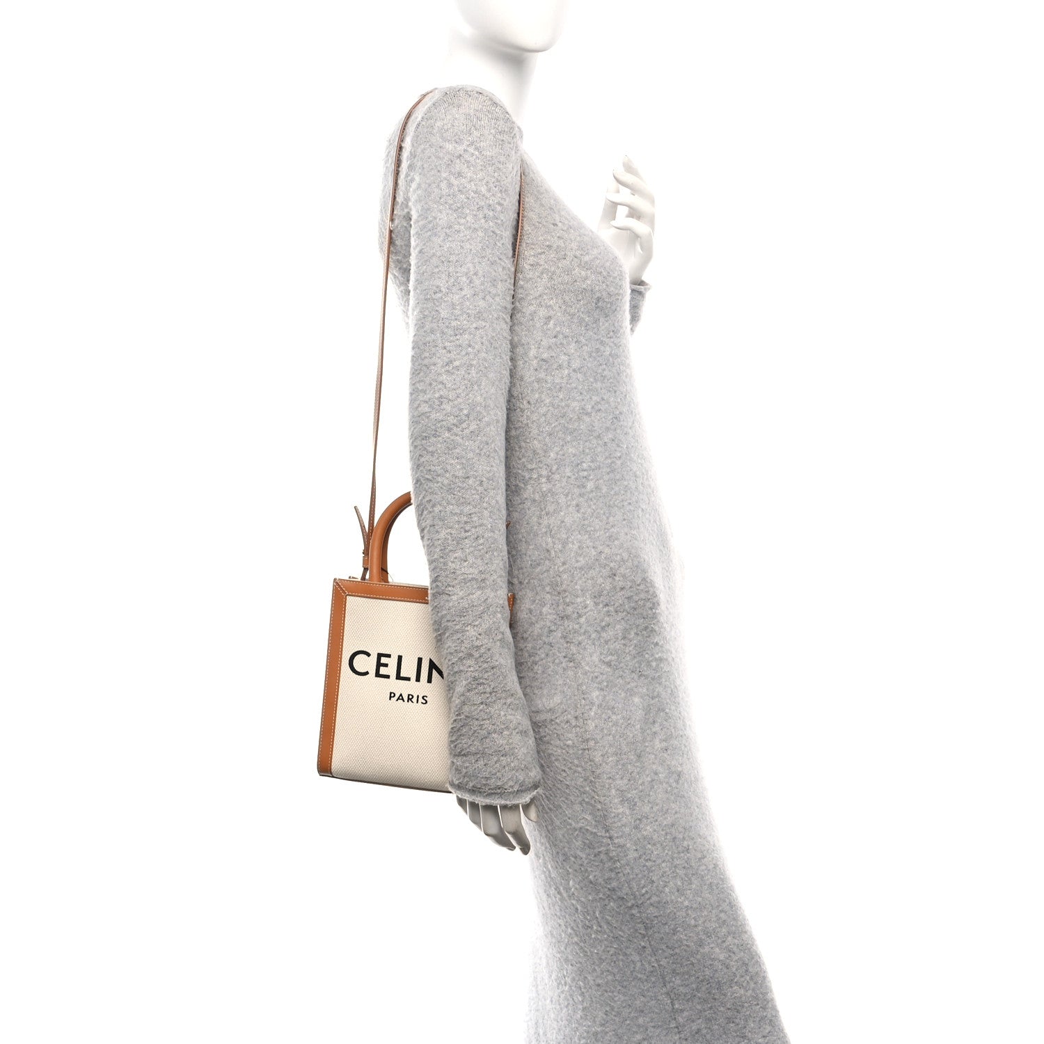 Celine Canvas Calfskin Mini Vertical Cabas Natural Tan 2 of 9
