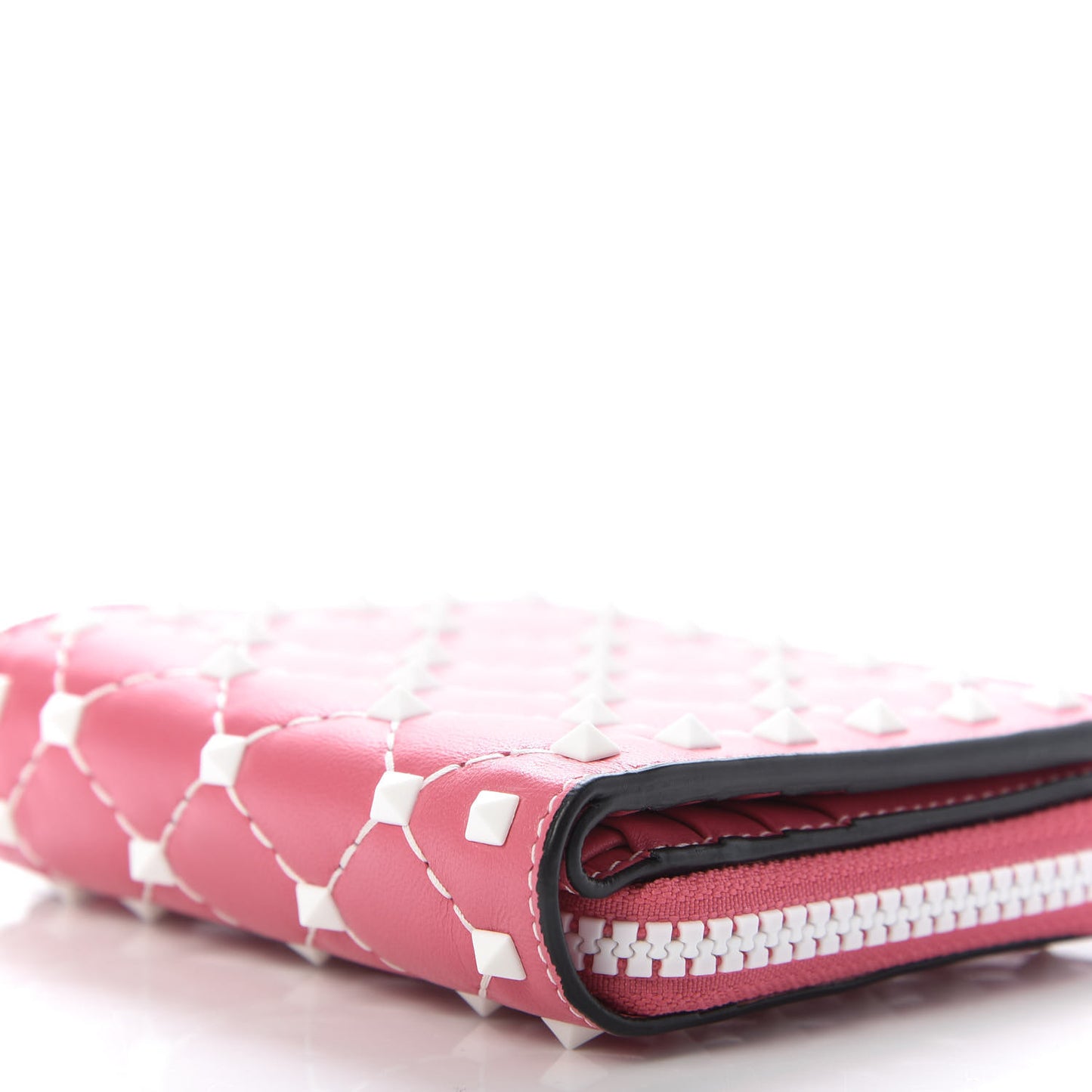 Lambskin Free Rockstud Spike Compact Zip Around Wallet Shadow Pink