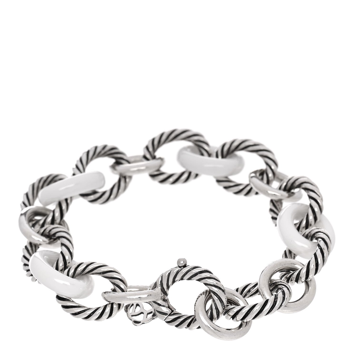 David Yurman Sterling Silver Ceramic 13mm Large Oval Link Bracelet White 2 of 4