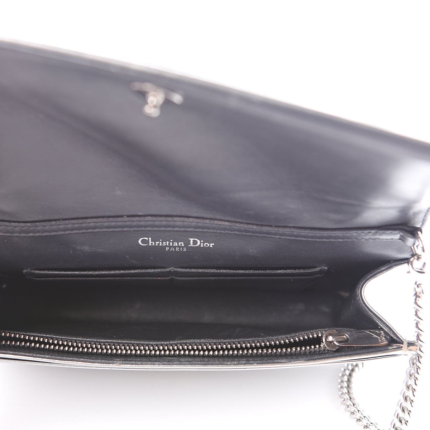 Metallic Patent Micro-Cannage Diorama Wallet on Chain Pouch Silver