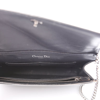 Christian Dior Metallic Patent Micro-Cannage Diorama Wallet on Chain Pouch Silver 4 of 9