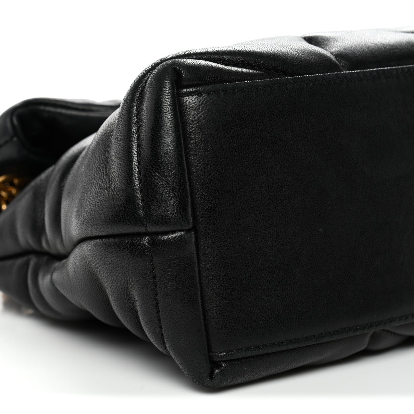 Lambskin Quilted Small Loulou Puffer Monogram Chain Satchel Black