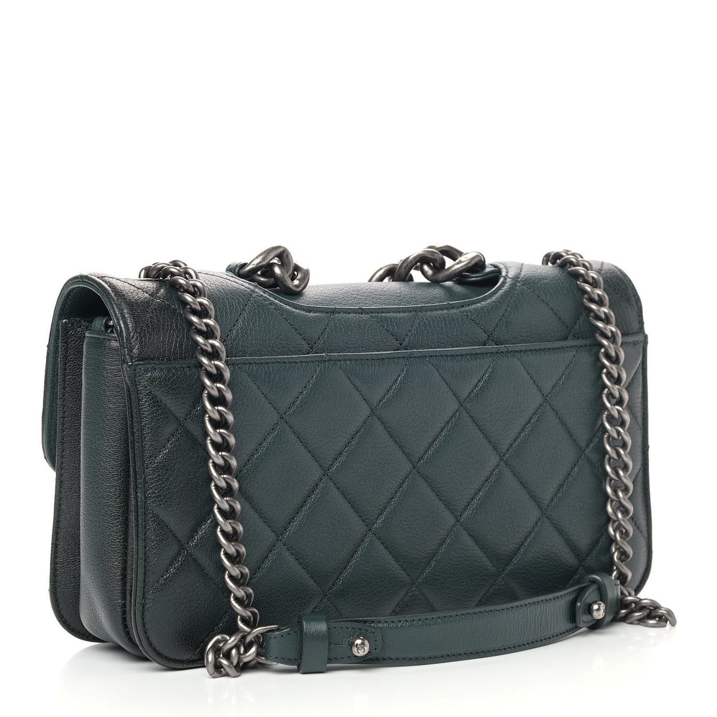 Faded Goatskin Quilted Medium Perfect Edge Flap Green