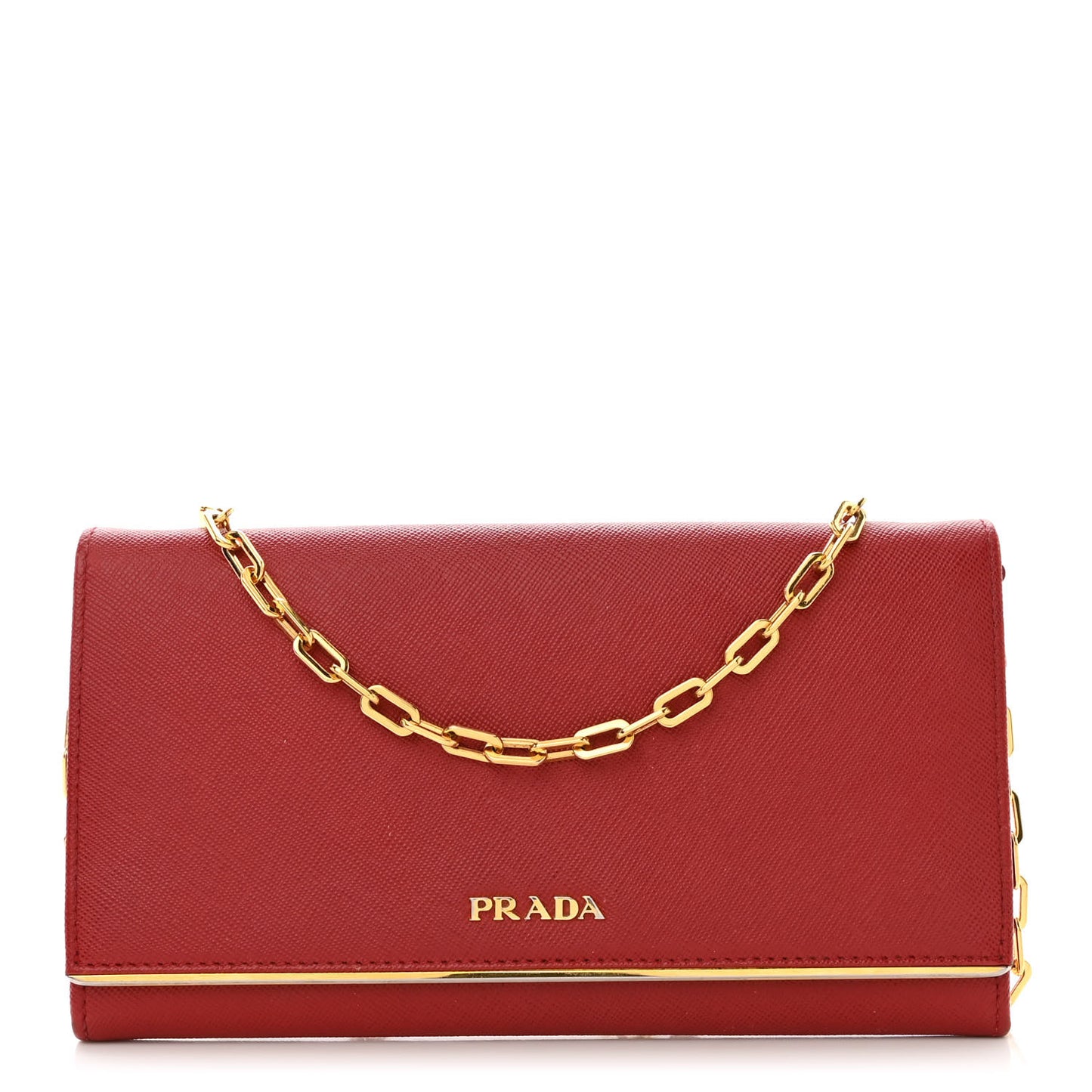 Saffiano Metal Bar Chain Wallet Fuoco
