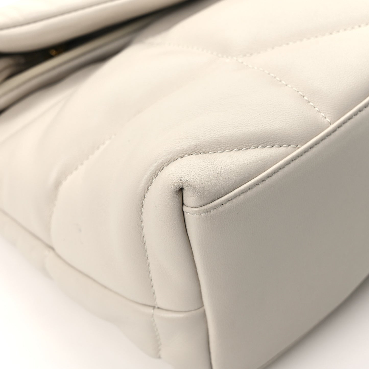 Lambskin Quilted Small Loulou Puffer Monogram Chain Satchel Crema Soft