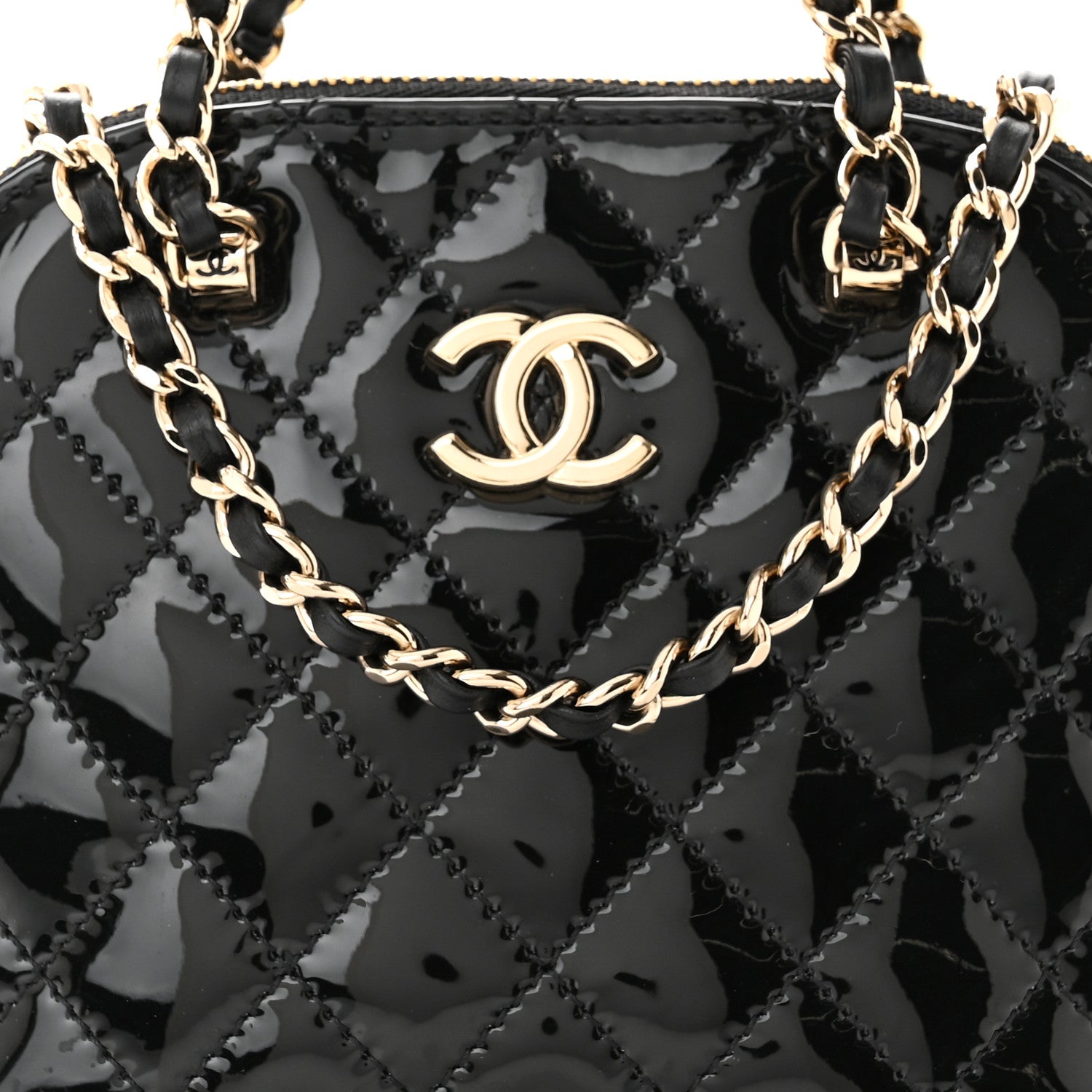 Chanel Patent Calfskin Quilted Shiny Coco Clutch With Chain Black 8 of 10