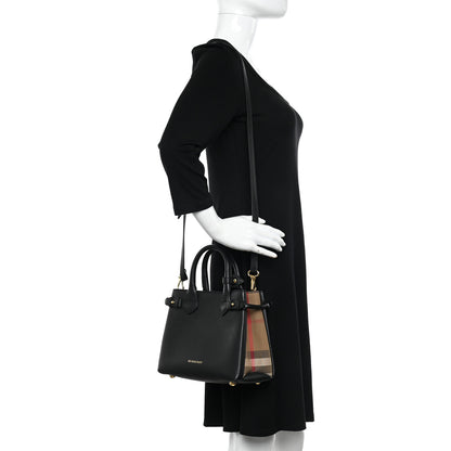 Burberry Derby Calfskin House Check Small Banner Tote Black 2 of 14