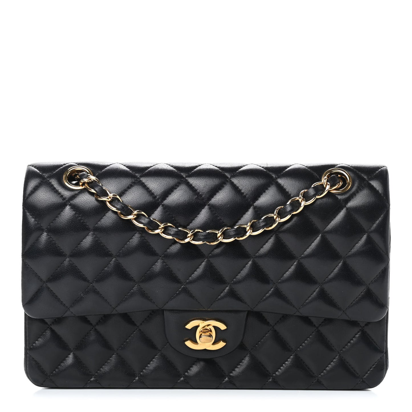 Lambskin Quilted Medium Double Flap Black