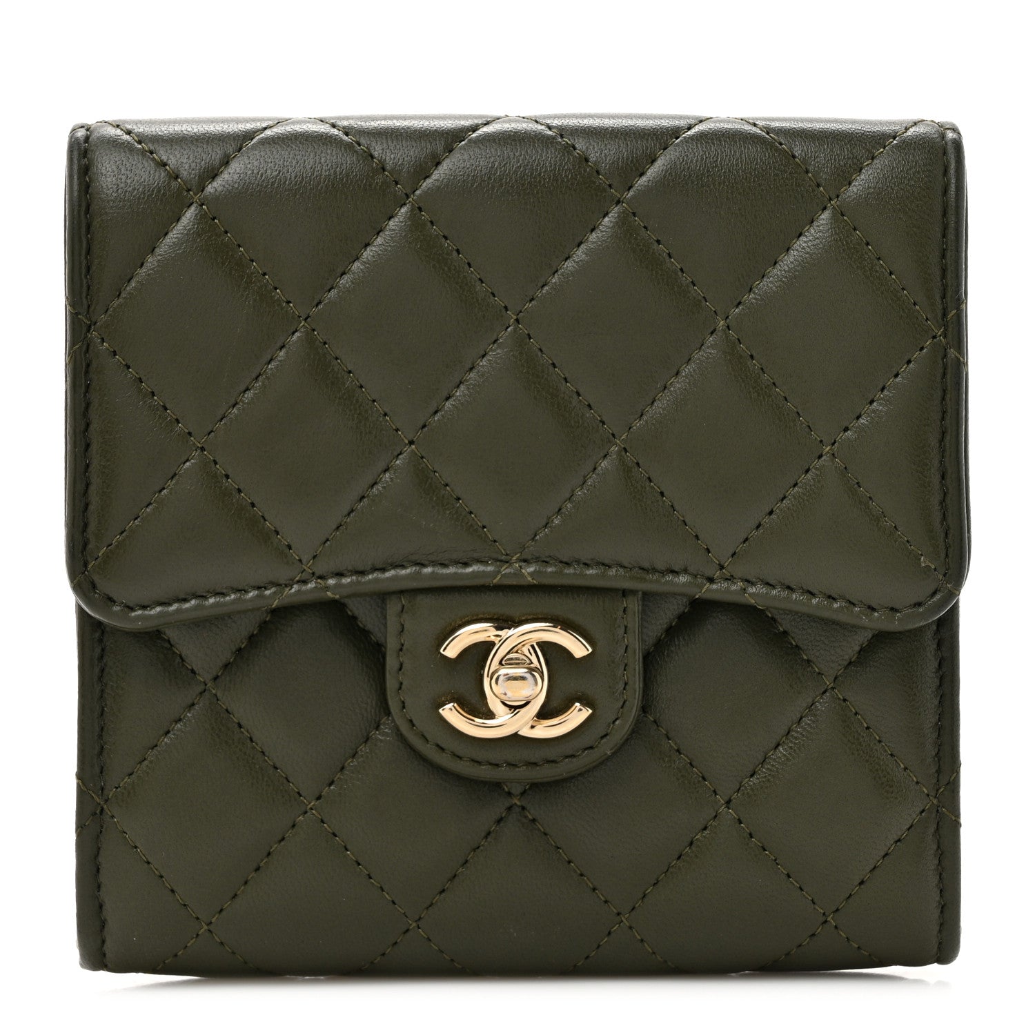Chanel Lambskin Quilted Small Flap Zip Wallet Dark Green 1 of 8