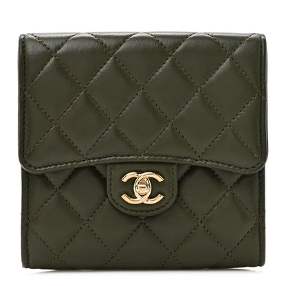 Chanel Lambskin Quilted Small Flap Zip Wallet Dark Green 1 of 8