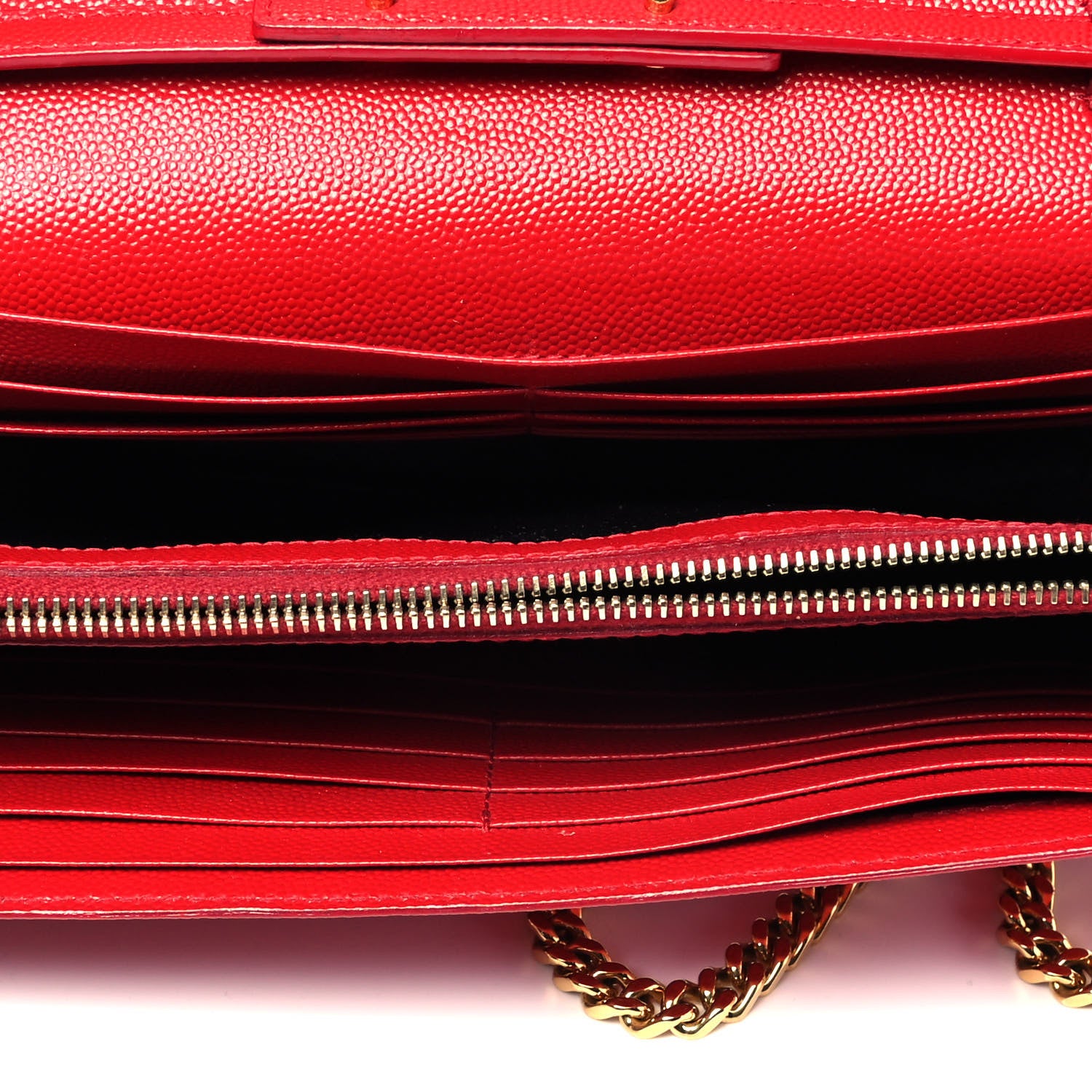 Saint Laurent Grain De Poudre Monogram Chain Wallet Red 4 of 7
