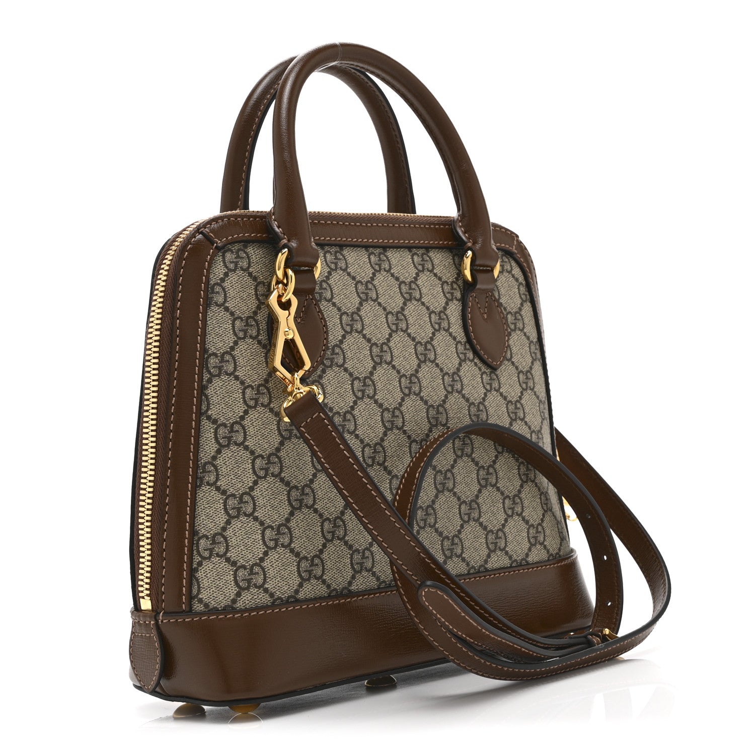 Gucci GG Supreme Monogram Azalea Calfskin Small Horsebit 1955 Top Handle Bag Beige Ebony Brown Sugar 3 of 11