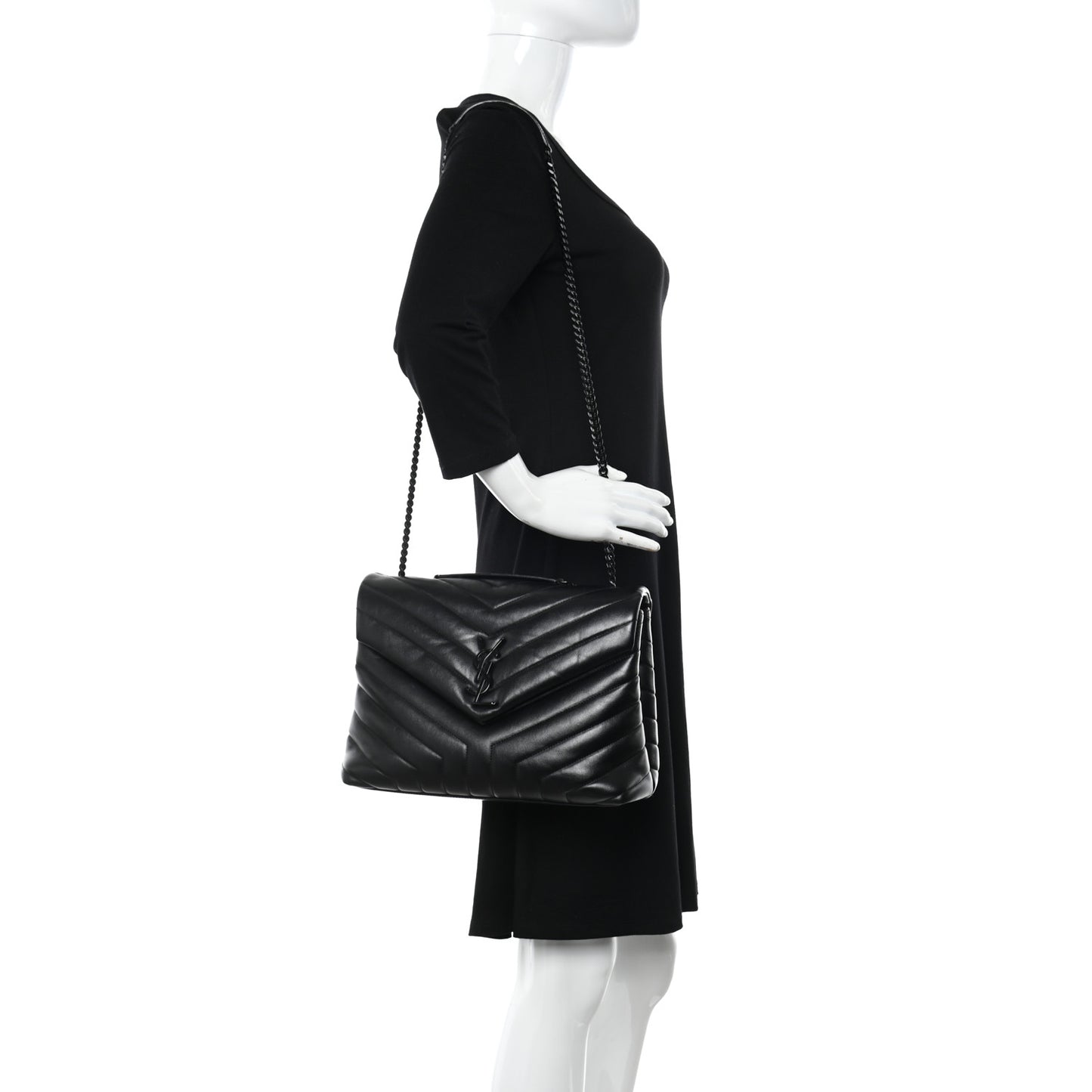 Calfskin Y Quilted Monogram Monochrome Medium Loulou Chain Satchel Black