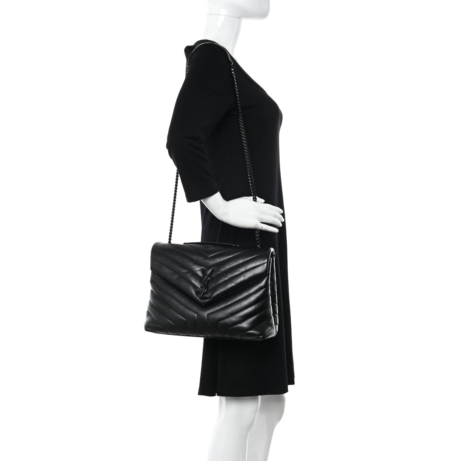 Saint Laurent Calfskin Y Quilted Monogram Monochrome Medium Loulou Chain Satchel Black 3 of 11