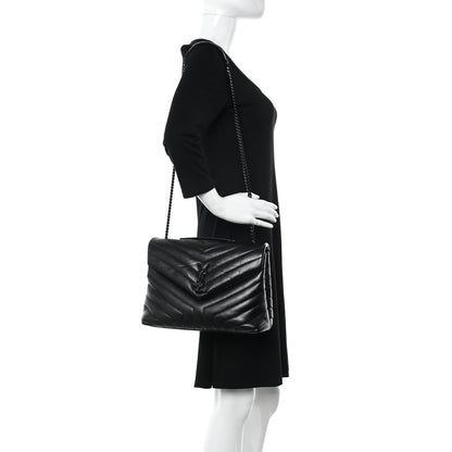 Saint Laurent Calfskin Y Quilted Monogram Monochrome Medium Loulou Chain Satchel Black 3 of 11