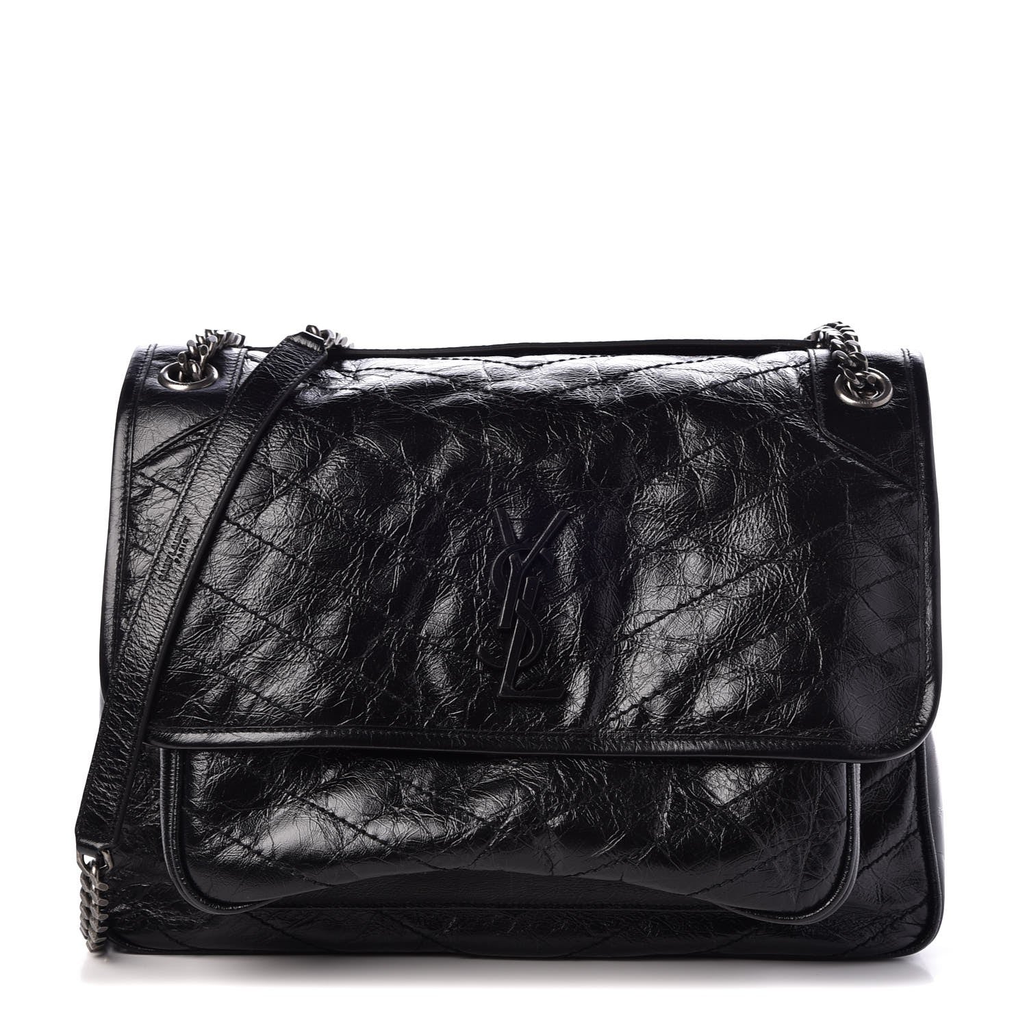 Saint Laurent Crinkled Calfskin Matelasse Monogram Large Niki Chain Satchel Black 1 of 9