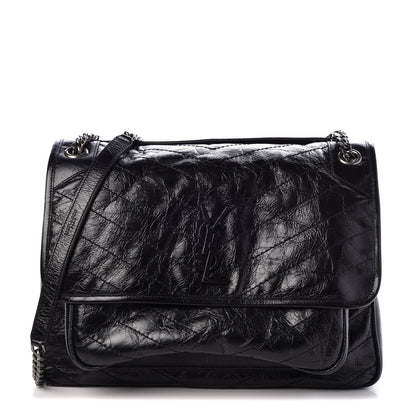 Saint Laurent Crinkled Calfskin Matelasse Monogram Large Niki Chain Satchel Black 1 of 9
