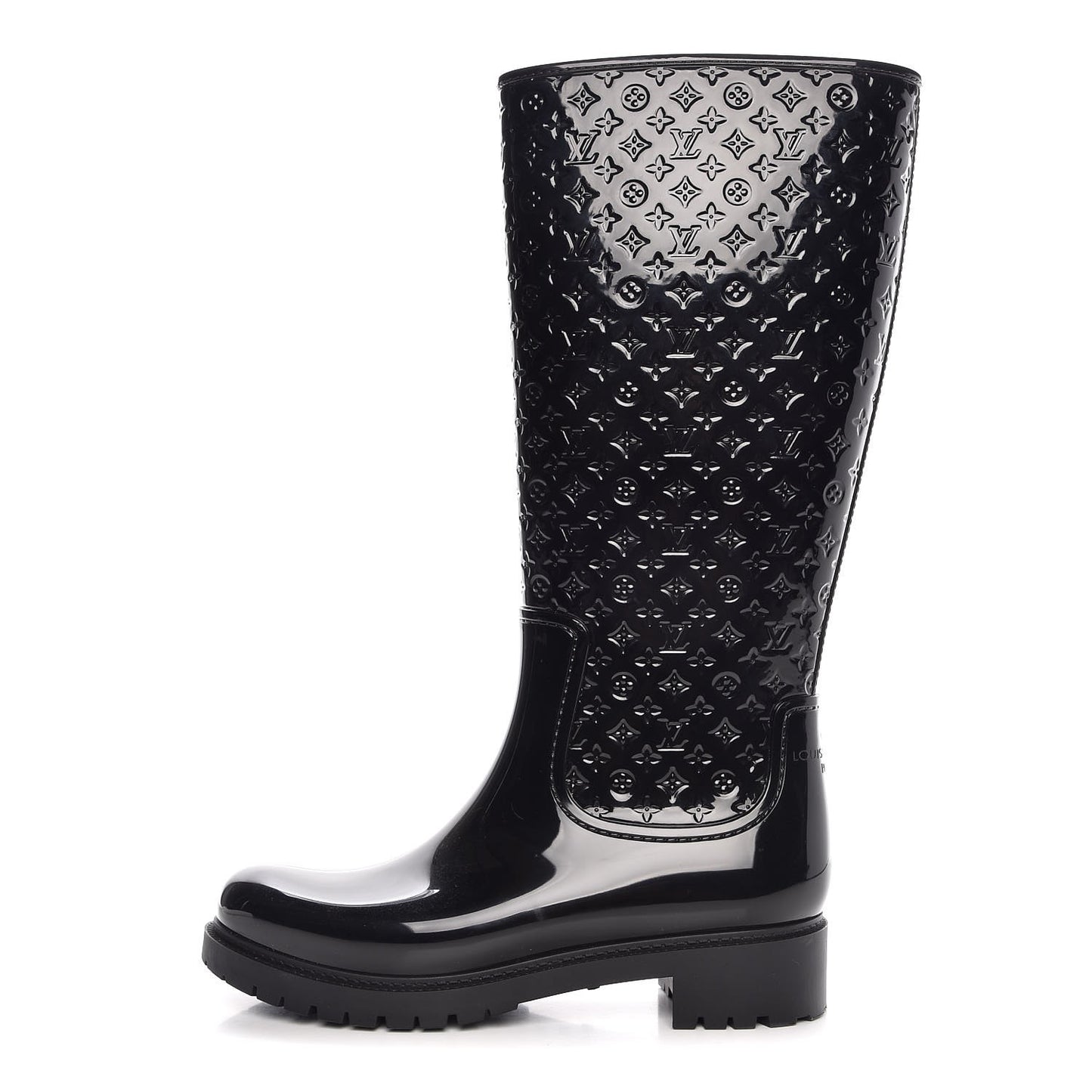 Rubber Embossed Monogram Splash Rain Boots 41 Black