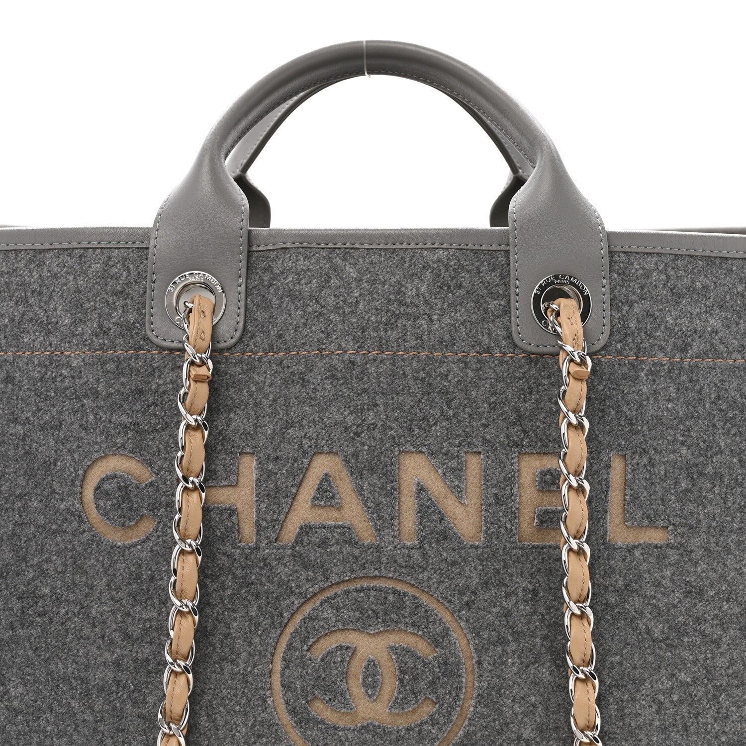 Chanel Wool Felt Large Deauville Tote Grey Beige 8 of 11