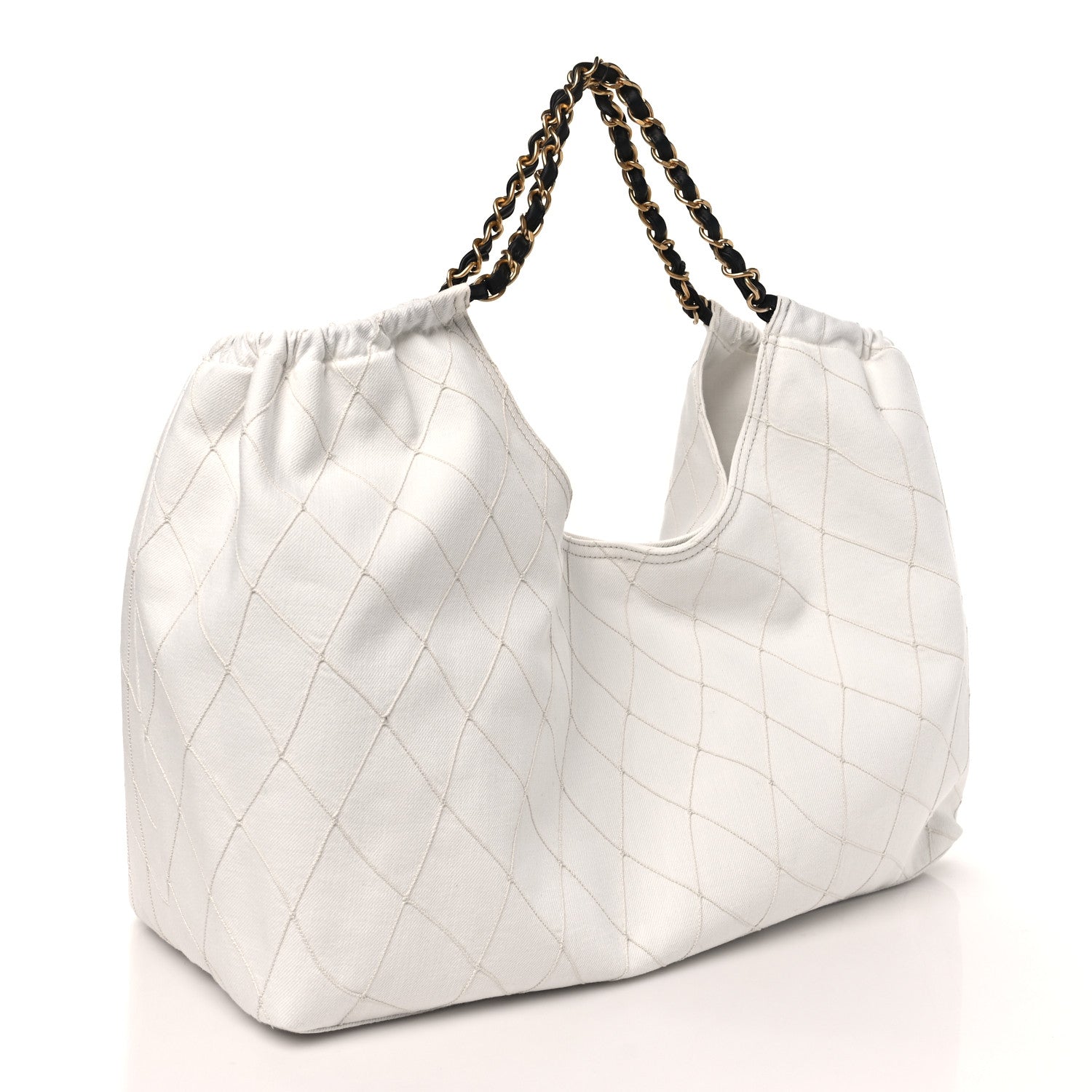 Chanel Denim Calfskin Quilted Coco Beach Small Shopping Tote White Black 4 of 11