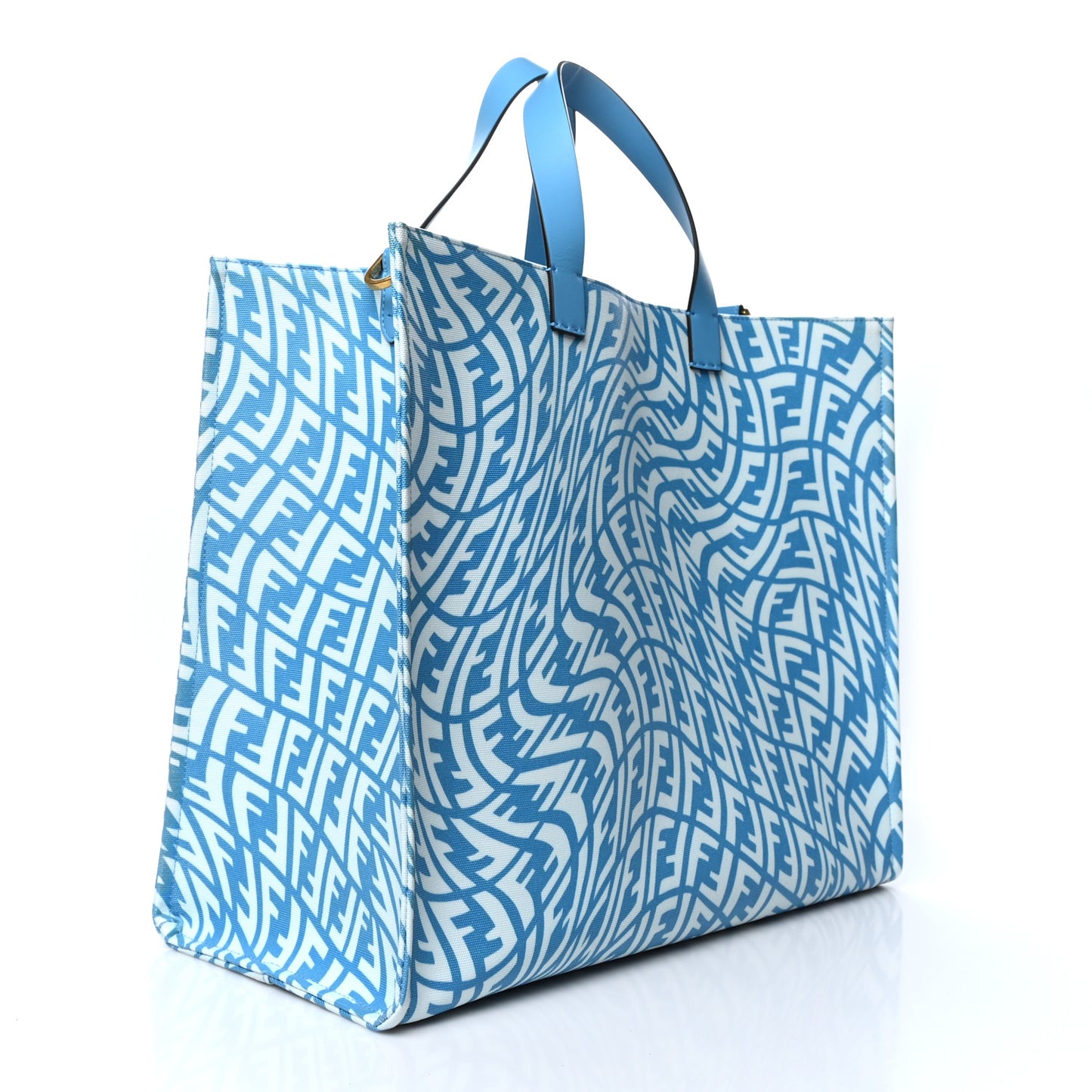 X SARAH COLEMAN Glazed Canvas Vitello King FF Vertigo Shopping Tote Bag Cyber Blue White