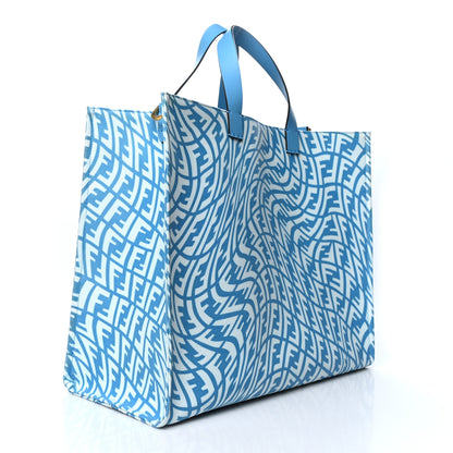 Fendi X SARAH COLEMAN Glazed Canvas Vitello King FF Vertigo Shopping Tote Bag Cyber Blue White 3 of 10