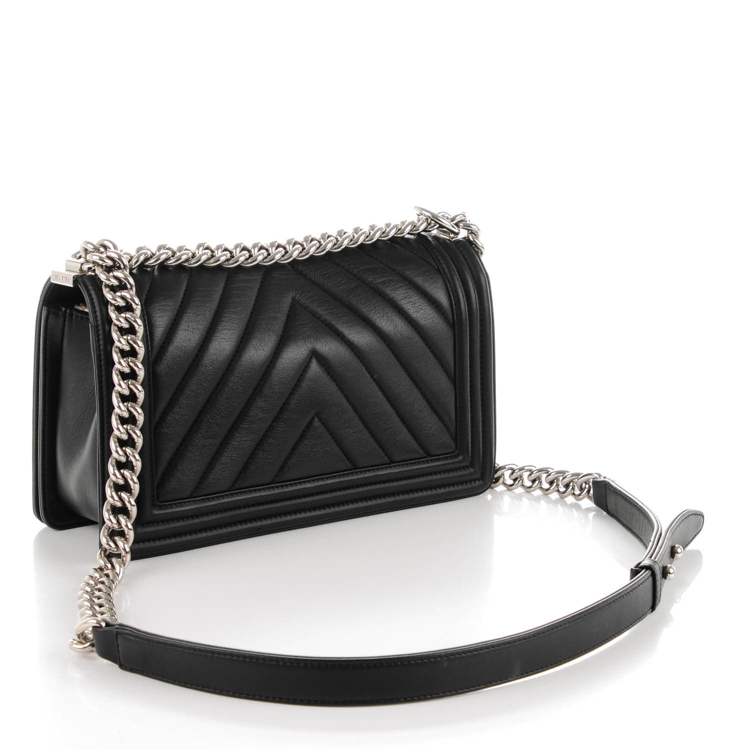 Chanel Calfskin Chevron Quilted Medium Boy Flap Black 3 of 7