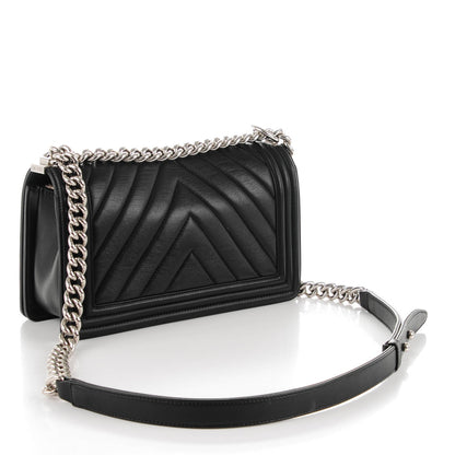Chanel Calfskin Chevron Quilted Medium Boy Flap Black 3 of 7